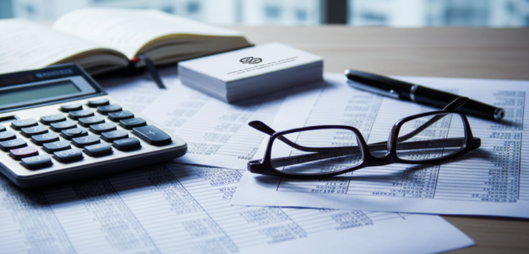 משקפיים ומחשבון על דפים