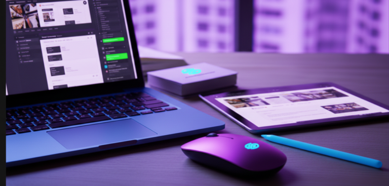 מחשב ועכבר על שולחן